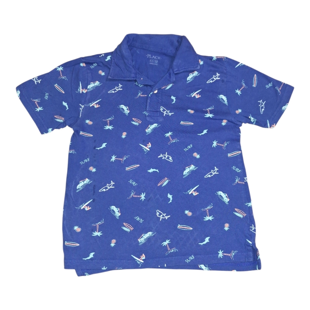 Blue Kids Shortsleeve  Polo Shirt with Fun Print Children's Place Medium 7/8